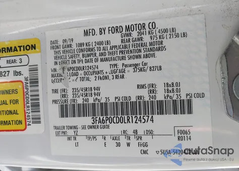 2020 Ford Fusion Sel z USA, uszkodzony, nr VIN 3FA6P0CD0LR124574
